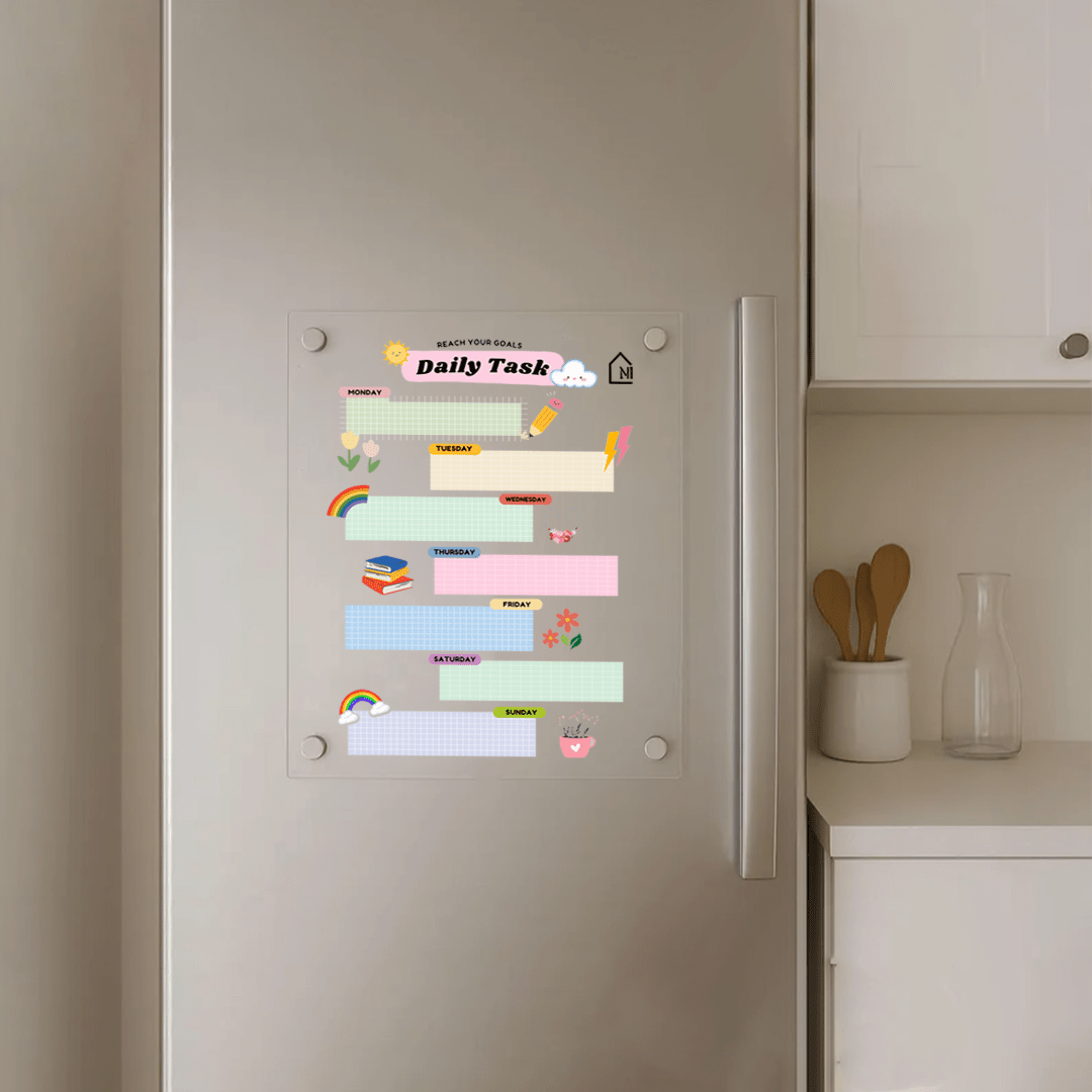 "Daily Task" Weekly Family Planner for Fridge - Clear Acrylic + Accessories - Memories InsiteDAILY TASK GOALS WEEKLY FRIDGE PLANNER 1